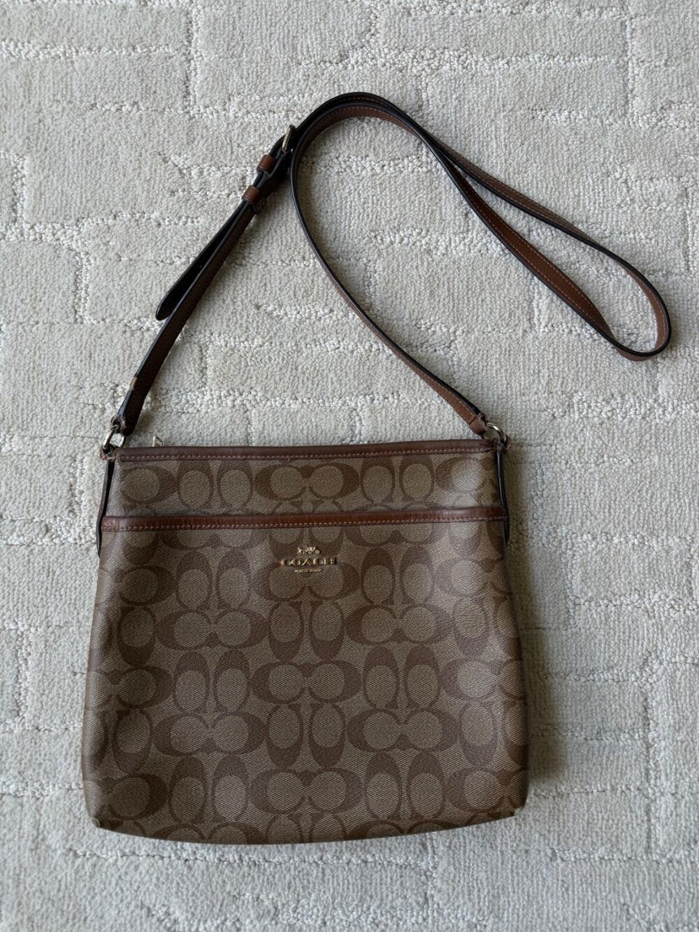 Coach Brown Coated Canvas Signature File Crossbody Bag F29210